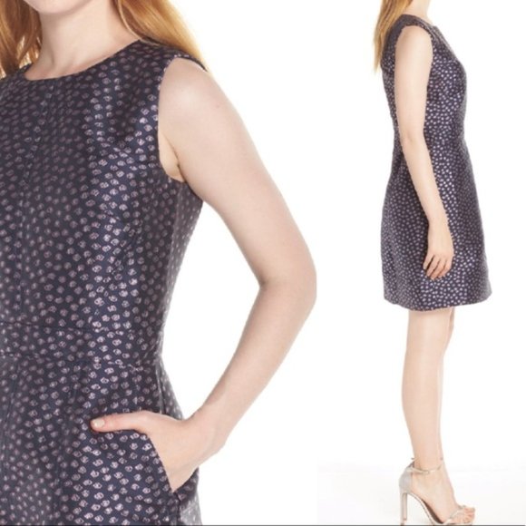 J.Crew Navy Metallic Sheath Dress 4 - Picture 2 of 8